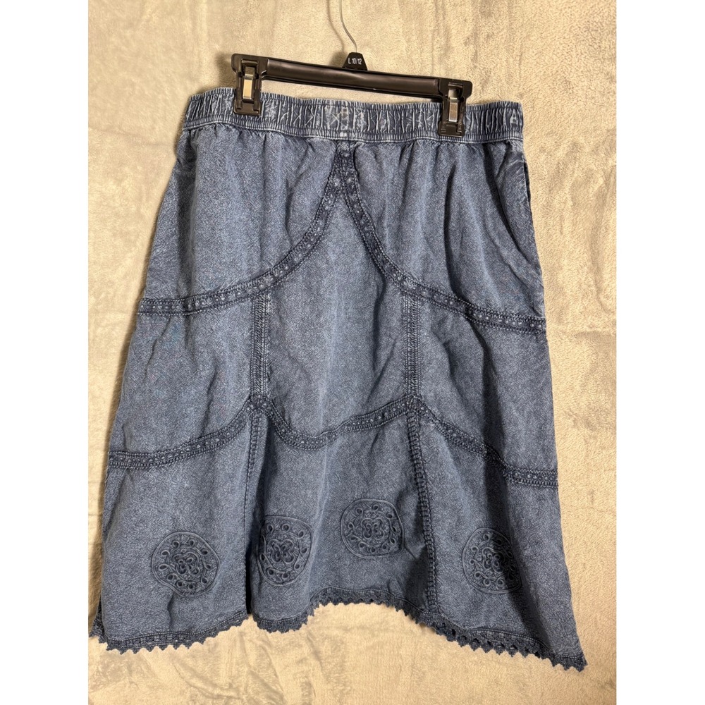 NOVCA Blue Washed Denim‎ Embroidered Midi Skirt Women's Size S Boho Festival - Picture 2 of 8
